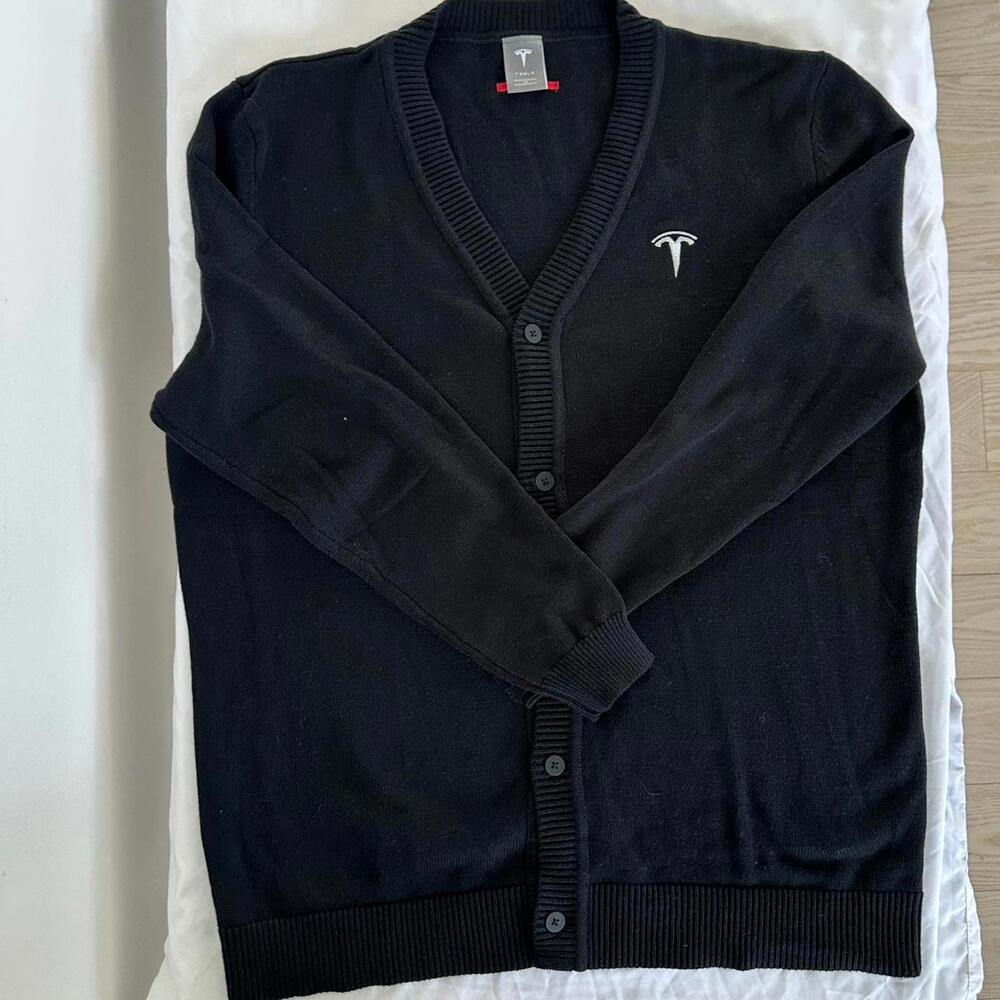 Tesla Men's Black Knit Cardigan Sweater - Large